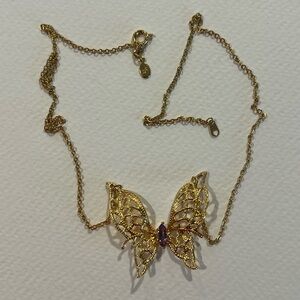 Elegant Gold Butterfly Necklace with purple stone